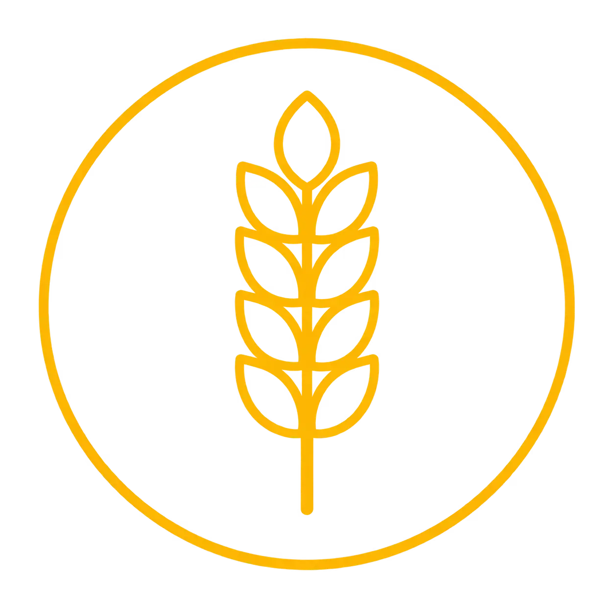 Yellow wheat or grain stalk icon enclosed in a yellow circle on a transparent background.
